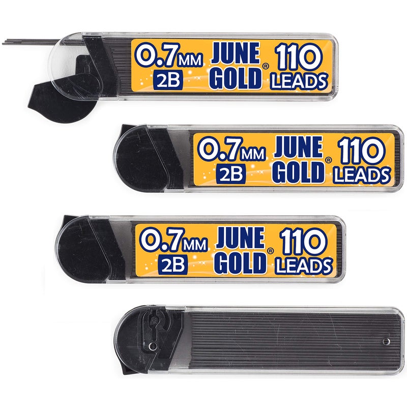 June Gold 440 Pieces, 0.7 mm 2B Lead Refills, 110 Pieces Per Dispenser, Medium Thickness, Break Resistant Lead/Graphite (Pack of 4 Dispensers) - Image 1